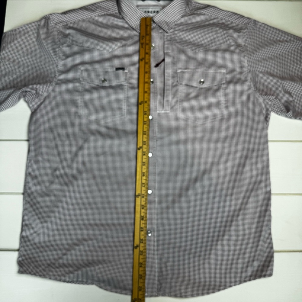 PONCHO Mens Maroon Micro-Check Pearl Snap Short Sleeve Shirt Maroon Microcheck - Picture 6 of 11